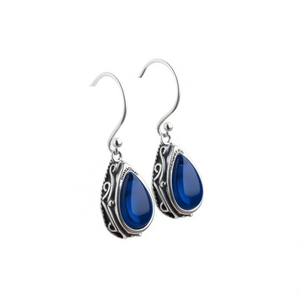Orecchini pendenti con goccia di gemma blu in argento 925, da donna, per tutti i giorni, con montatura a castone E4603 - Product Image 1