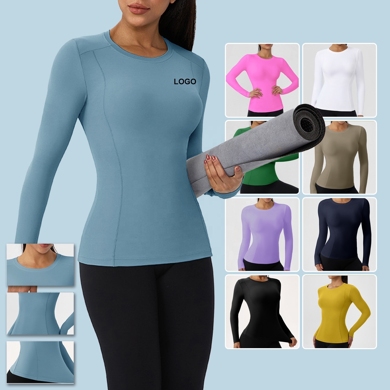 Round Neck Tight-Fitting Top Quick-Dry Yoga Women's Wear Gym Top Fitness Sports Long Sleeve T-Shirt