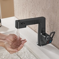 Robinet de lavabo de salle de bain extractible laiton gris mitigeurs d'évier de salle de bain chaud et froid tirer vers le bas robinets d'eau de l'évier avec trois voies de pulvérisation