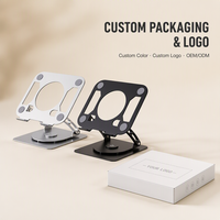 Support de tablette et ordinateur portable en aluminium pliable et rotatif à 360°, réglable, à double charnière, pour bureau, ventilé, vente en gros, OEM, en vrac