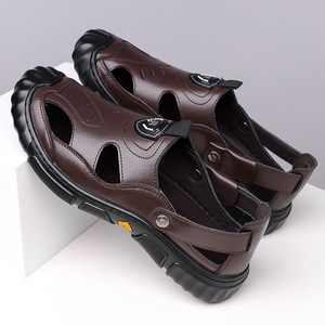 Sandales en cuir à enfiler pour hommes, noires, respirantes, à semelle souple, chaussures de conduite, taille adulte 40 41 42 43 44 45 - Product Image 4