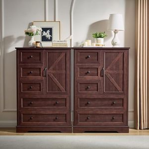 <span class=keywords><strong>Commode</strong></span> de chambre style farmhouse, haute, avec rangements, finition cerisier foncé, construction <span class=keywords><strong>en</strong></span> panneaux de particules - Product Image 3