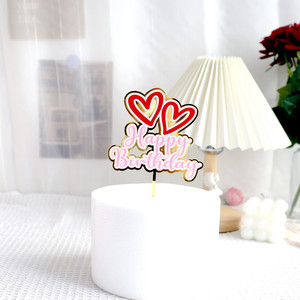 ท็อปเปอร์เค้กอะคริลิกรูปหัวใจ น้ำผึ้งและความหวาน สุขสันต์วันเกิด สำหรับตกแต่งงานปาร์ตี้ - Product Image 6