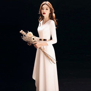 White V Neck Satin Sheath Evening Dress For Women Long Elegant Party Banquet Host Event Wear - Product Image 4