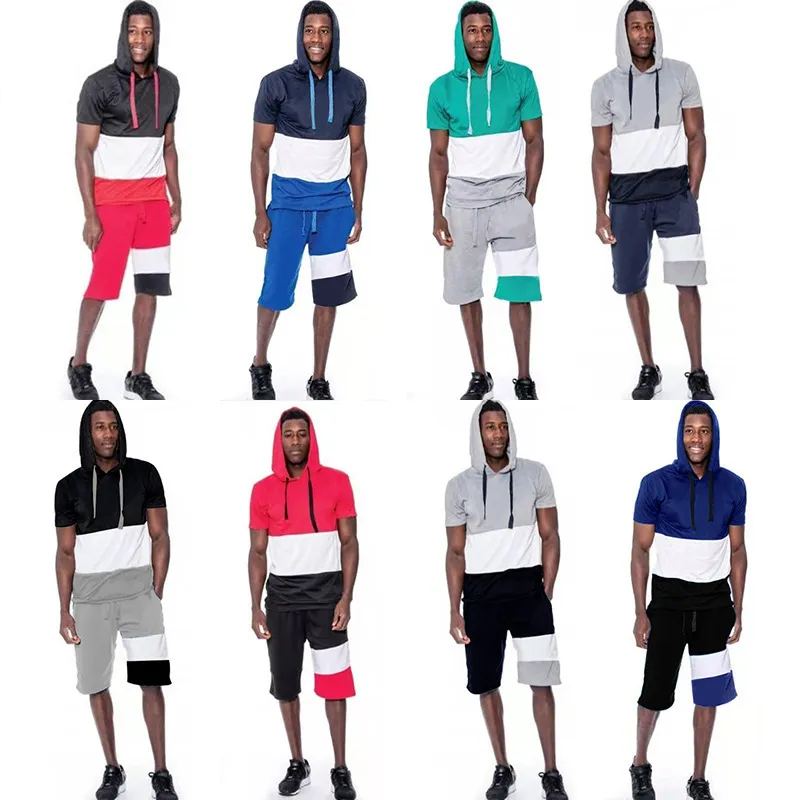 Summer Outfits Men Clothing Colorful Casual Loose Hooded T Shirt Two Piece Shorts Set Jogging Sweatsuit