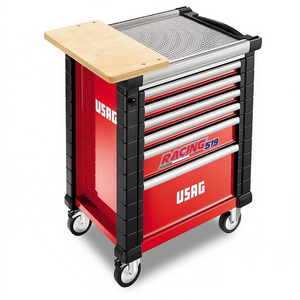 Armoire à outils Usag Racing 519 Act9 rouge sur roulettes avec dessus en bois et plateau en maille - Product Image 2