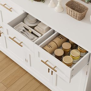 Buffet de 60 pouces avec rangement, armoire de cuisine de 36 pouces de hauteur avec 4 tiroirs, meuble bar à café avec poignées dorées, blanc - Product Image 6