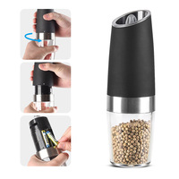 Ensemble de moulin à sel et à poivre électrique par gravité Pot à épices Moulin à poivre noir rechargeable avec lumière bleue et support