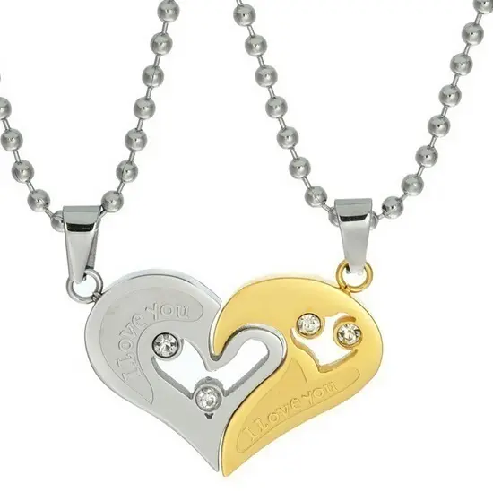WDD05 Double Heart Love Couple Necklace Romantic Diamond Peach Heart Pendant Valentine Day Heart Necklace