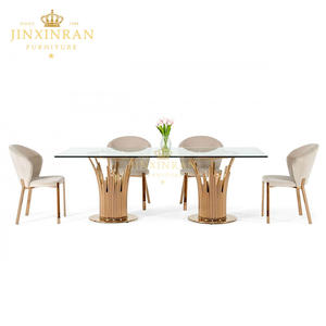 تصاميم جديدة أو طاولات طعام حديثة فاخرة ذهبية من الزجاج المقسى - Product Image 6