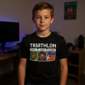 T-shirt de jeu pour garçons, triathlon, Eat Game Sleep, design Pixel Art - Product Image 3