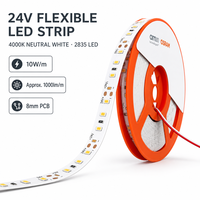 Bande LED flexible haute performance CRI 90 DC 24V 120 LED/m 2835, 8mm, découpable, blanc chaud, pour éclairage sous armoire ou étagère