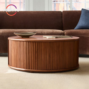 Mesa de Centro de Madera Sólida Color Nogal Estilo Moderno de Mediados de Siglo, Mesa Auxiliar de Alta Calidad para Sala de Estar con Almacenamiento, Mesa de Té Vertical Minimalista - Product Image 1