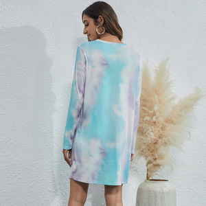 Vestido holgado de gran tamaño con cuello redondo para mujer, vestido informal holgado de talla grande Tie Dye Midi, vestidos de manga larga Twist Together - Product Image 6