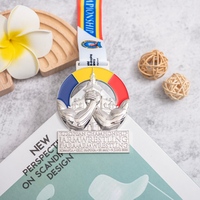 Médaille de championnat de lutte aux bras en émail 3D personnalisée, en alliage de zinc plaqué argent, avec ruban