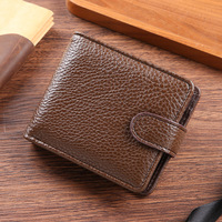Dompet Lipat Pendek Pria Kulit PU Anti-RFID dengan Kancing Tekan, Dompet Kartu Bisnis Vintage Tipis, Tempat Koin untuk Pria
