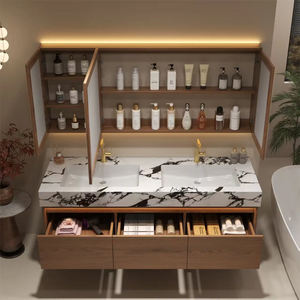 Ensemble de Meuble-Vasque de Salle de Bain Suspendu Moderne avec Rangement, Double Vasque en Chêne Massif Blanc - Product Image 6