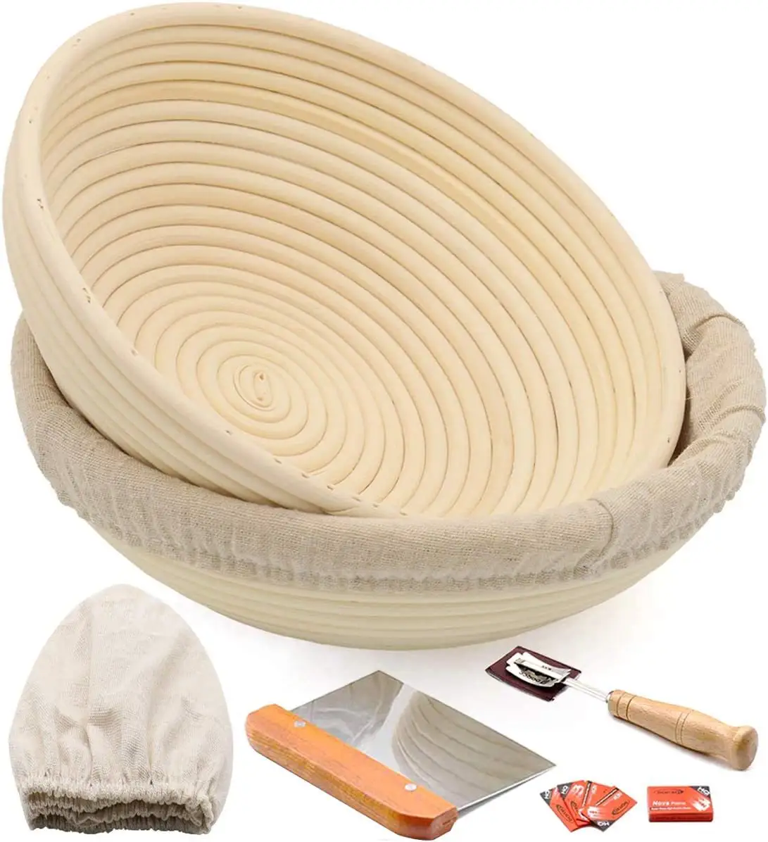 Round 9 Inches Indonesia Rattan Proving Brotform Bowl Sourdough Artisan Bread Banneton Proofing Basket Sets For Bakers