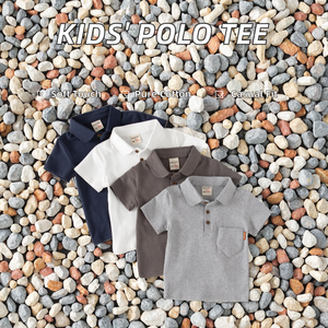 Camiseta Polo Casual de Manga Corta 100% Algodón para Niños, Cuello Redondo, Camiseta Básica para Bebé, Tejido Suave, Sólido, Transpirable, Antiencogimiento - Product Image 3