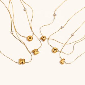 Dingran 2024 nueva moda 18K chapado en oro 26 letras burbuja collares impermeable joyería de acero inoxidable - Product Image 1