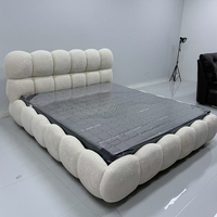 Juego de Cama de Tela Estilo Crema, Diseño Moderno, Cama King Size con Almacenamiento, Cama Tapizada Tipo Nube para Hotel, en Venta