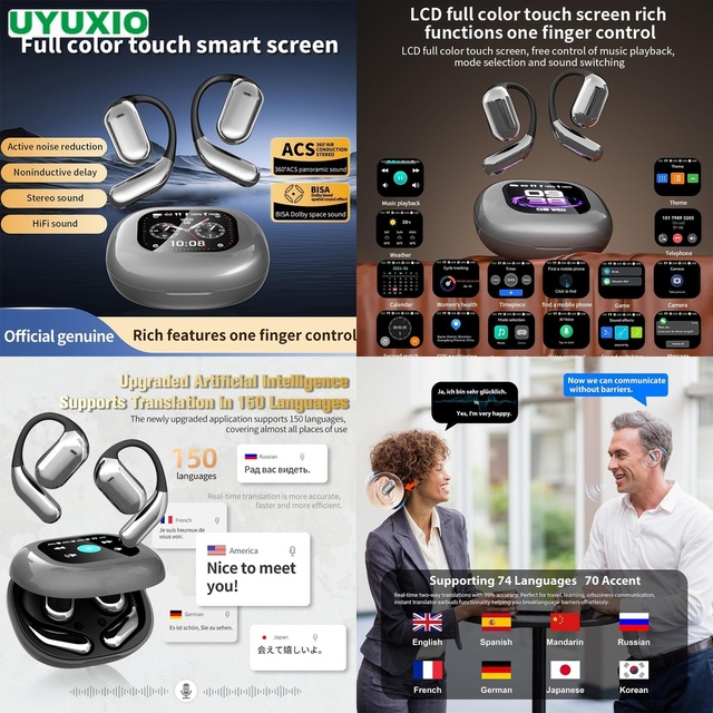 Interactive AI Translation Earbuds Universal Lang 144 Support Digital LCD Touch Panel Real Time Voice Sync Ergonomic Open Ear
