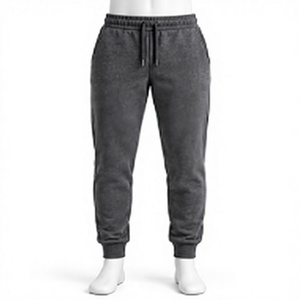 Pantalon de jogging gris anthracite pour hommes en gros, survêtement personnalisé en molleton de coton avec revers élastiques et taille ajustable par cordon de serrage - Product Image 3