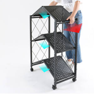 Étagère en métal pliante <span class=keywords><strong>large</strong></span> avec roulettes Support de rangement de cuisine Étagères de rangement pliantes - Product Image 5