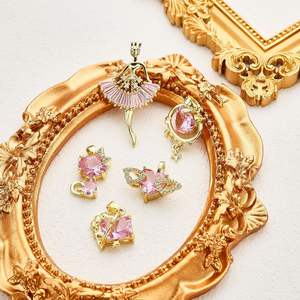 HD407 Nuevo Charm <span class=keywords><strong>de</strong></span> Moda con Tema <span class=keywords><strong>de</strong></span> Circonita Rosa Dulce, Mariposa, Gatito Bailarín y Corazón, Chapado en Oro sobre Latón, Accesorio para Fabricación <span class=keywords><strong>de</strong></span> Joyas DIY - Product Image 4