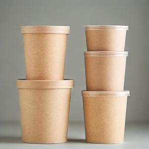 Bols en papier jetables ronds pour plats à emporter, tasses à porridge, tasses à soupe isolées épaisses, seaux à soupe en kraft pour livraison - Product Image 3
