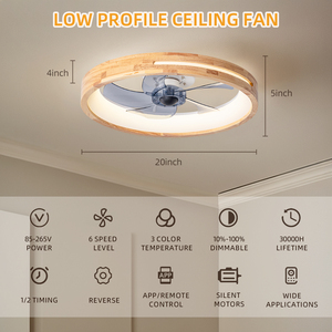 Bán buôn tùy chỉnh hiện đại 20-inch LED quạt trần với điều khiển từ xa 5 lưỡi gỗ mờ thời gian và động cơ 3 tốc độ - Product Image 6
