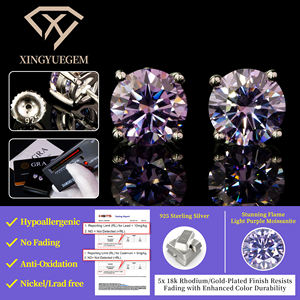Nouvelles boucles d'oreilles en argent S925, 0,5 ct, 1 ct, testées au diamant, certifiées GRA, VVS, moissanite brillante de couleur violet clair, taille brillante, or - Product Image 2