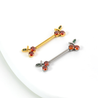Vente en gros de barres de piercing pour mamelons en titane ASTM F136, sans filetage, en forme de cerise, bijoux de piercing corporel, anneau de mamelon en titane