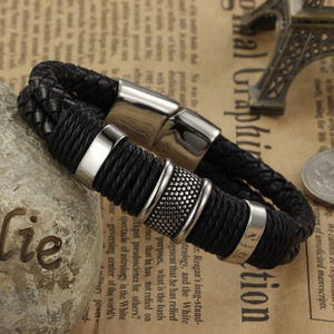 Fashion Jewelry Bracelets Stainless Steel Leather Bracelet <b>Men</b> Handmade Leather Bracelet - Product Image 4