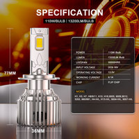 Phare LED GESLLA H3 26400 lm Sun D3s HB3 Super Lumineux, Adaptation Universelle 12V 110W/220W, Ampoule LED pour Voiture