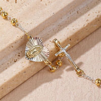 Rosario de Latón Chapado en Oro de 18K con Cruz de Jesús y Virgen María, con Circones, Regalo Religioso Unisex, Venta al Por Mayor