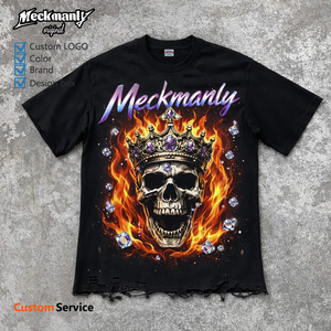 T-shirt à manches courtes noir pour homme Meckmanly avec imprimé ange, coupe classique, style streetwear, col rond, tissu jersey en coton - Product Image 4