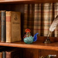 Ornement de mascotte de coq en verre moderne et écologique, figurine animale unique avec corps en verre texturé et décoration artistique en plumes