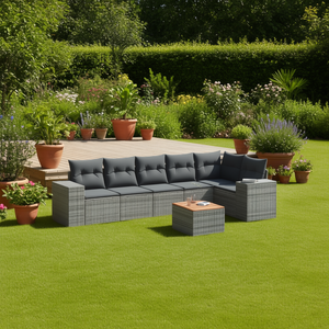 Ensemble de canapés de jardin en rotin gris 6 places, mobilier d'extérieur contemporain résistant aux intempéries, ensemble de salon de patio - Product Image 2