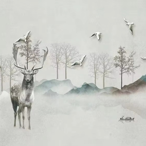 <span class=keywords><strong>Navidad</strong></span> abstracto nieve alce bosque pájaro árbol Diseño impresión personalizada alta calidad tela pared Mural - Product Image 1