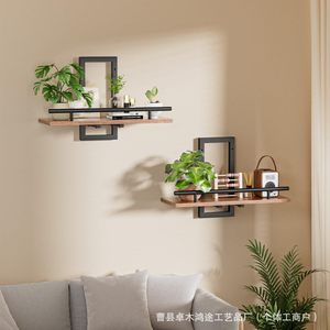 Wall <b>Shelf</b> Iron Wood 2 Piece Rectangle Multifunctional Storage <b>Rack</b> For Living Room Kitchen Books Plants - Product Image 2