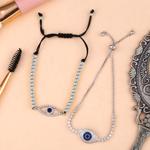 Venta al por mayor de pulsera de tenis de la suerte <span class=keywords><strong>para</strong></span> mujer, plata, mal de ojo, diseño de circón, material de cobre, estilo moderno, símbolo cristiano <span class=keywords><strong>para</strong></span> regalo - Product Image 2