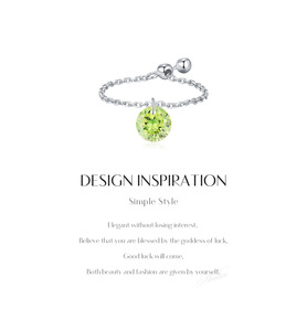 S925 Silver <b>Dainty</b> Round Green Zircon Adjustable Chain <b>Ring</b> Silver Plated Open Stackable <b>Ring</b> for Women Daily Birthstone Jewelry - Product Image 6