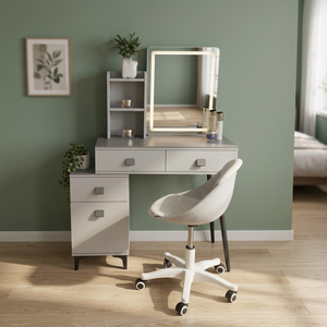 Modern Makeup <b>Vanity</b> Table With <b>Lighted</b> Mirror Storage Desk For Bedroom Furniture - Product Image 4