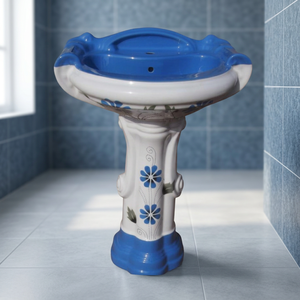 Lavabo sur pied en céramique sterling au design asiatique, résistant à l'eau, lavabo artistique unique pour hôpital, centre commercial, villa - Product Image 6