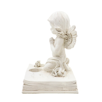 Statue d'ange priant en résine blanche antique sur un livre, porte-bougie, figurine de chérubin, décoration solaire pour jardin extérieur
