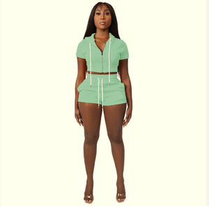 Conjunto de Dos Piezas de Top Corto con Capucha y Cardigan con Cremallera y Cuentas, Estilo Casual para <span class=keywords><strong>Mujer</strong></span>, Color Sólido, Estilo Europeo y Americano - Product Image 3