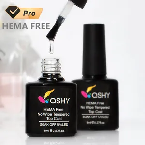 QSHY HEMA FREE Benutzer definiertes Logo Private Label Großhandel UV LED Nail Art Gummi Einweichen No-Wipe Gloss Tempered Top Coat Gel Polish