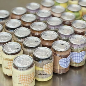 Boîte à gâteau en plastique avec anneau d'ouverture, 250 ml, 330 ml, fond plat, pots à dessert en PET, ouverture facile, joint en aluminium - Product Image 1