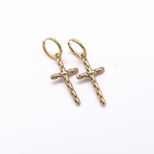 yunnique Cross <b>Earrings</b> Gold Titanium Steel Clip On Unisex Everyday Wear Geometric Design - Product Image 5